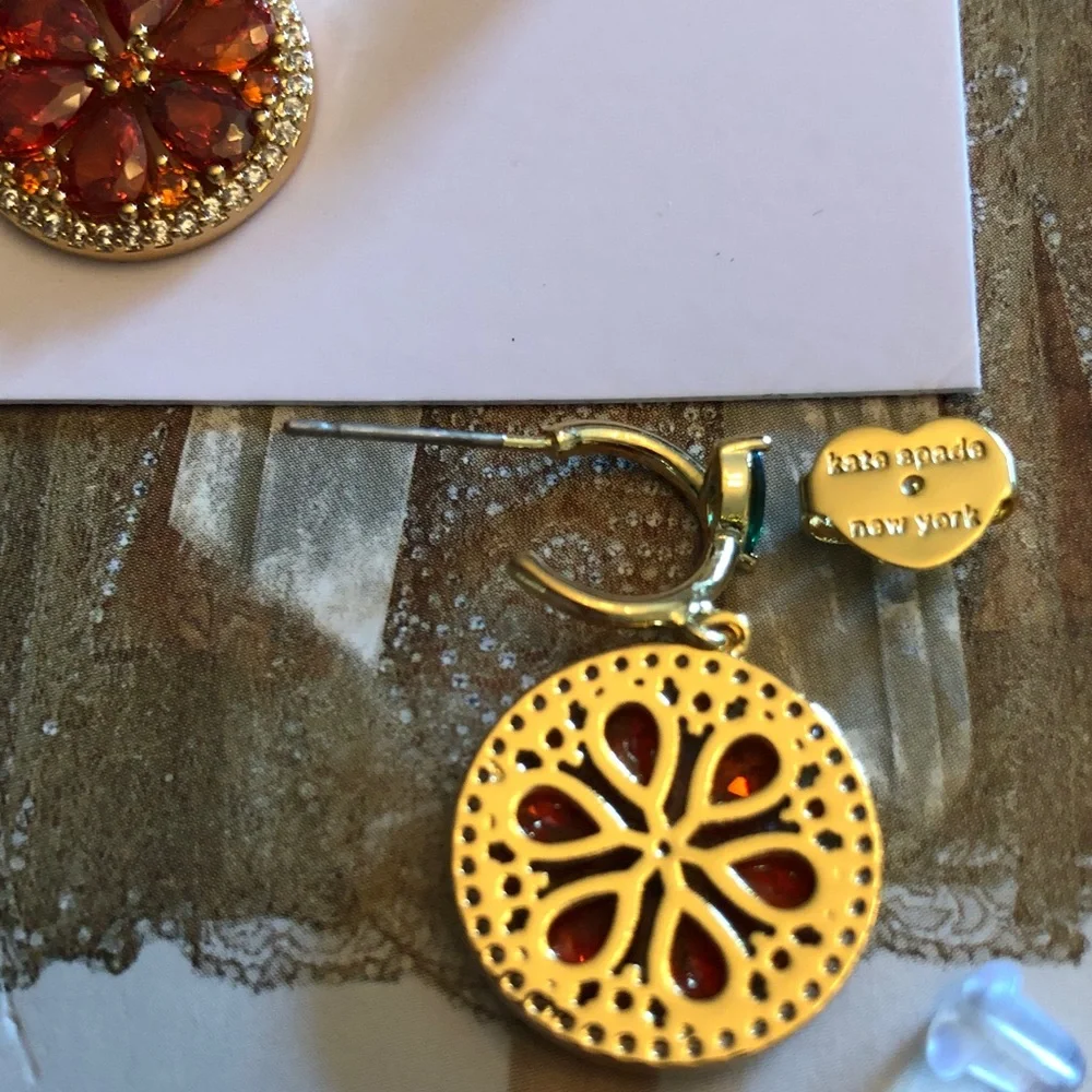 Authentic Kate Spade crystal orange design Earrings. New on card.